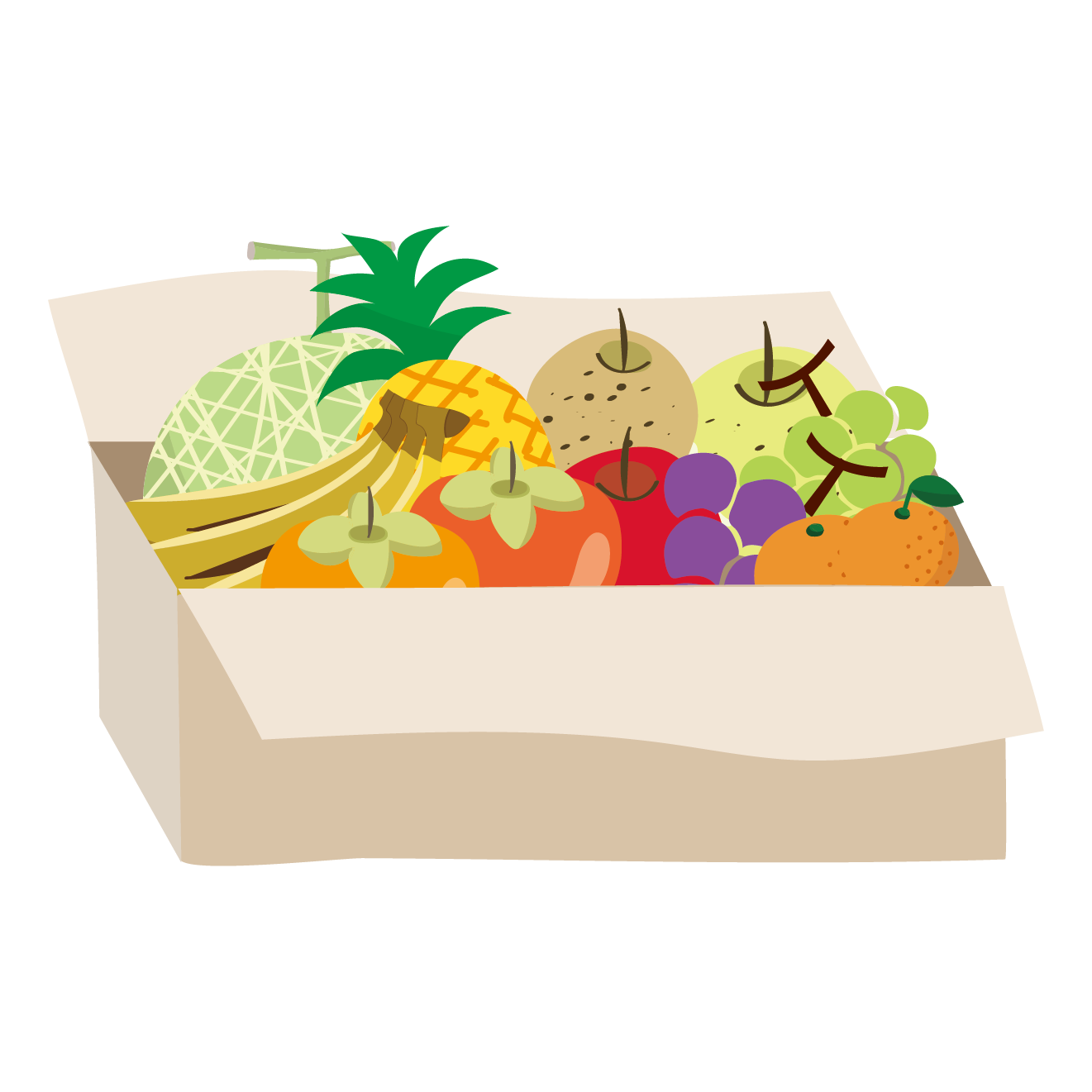 ダンボール箱に入ったフルーツ盛り合わせ 食材宅配のイラスト 商用フリー 無料 のイラスト素材なら イラストマンション