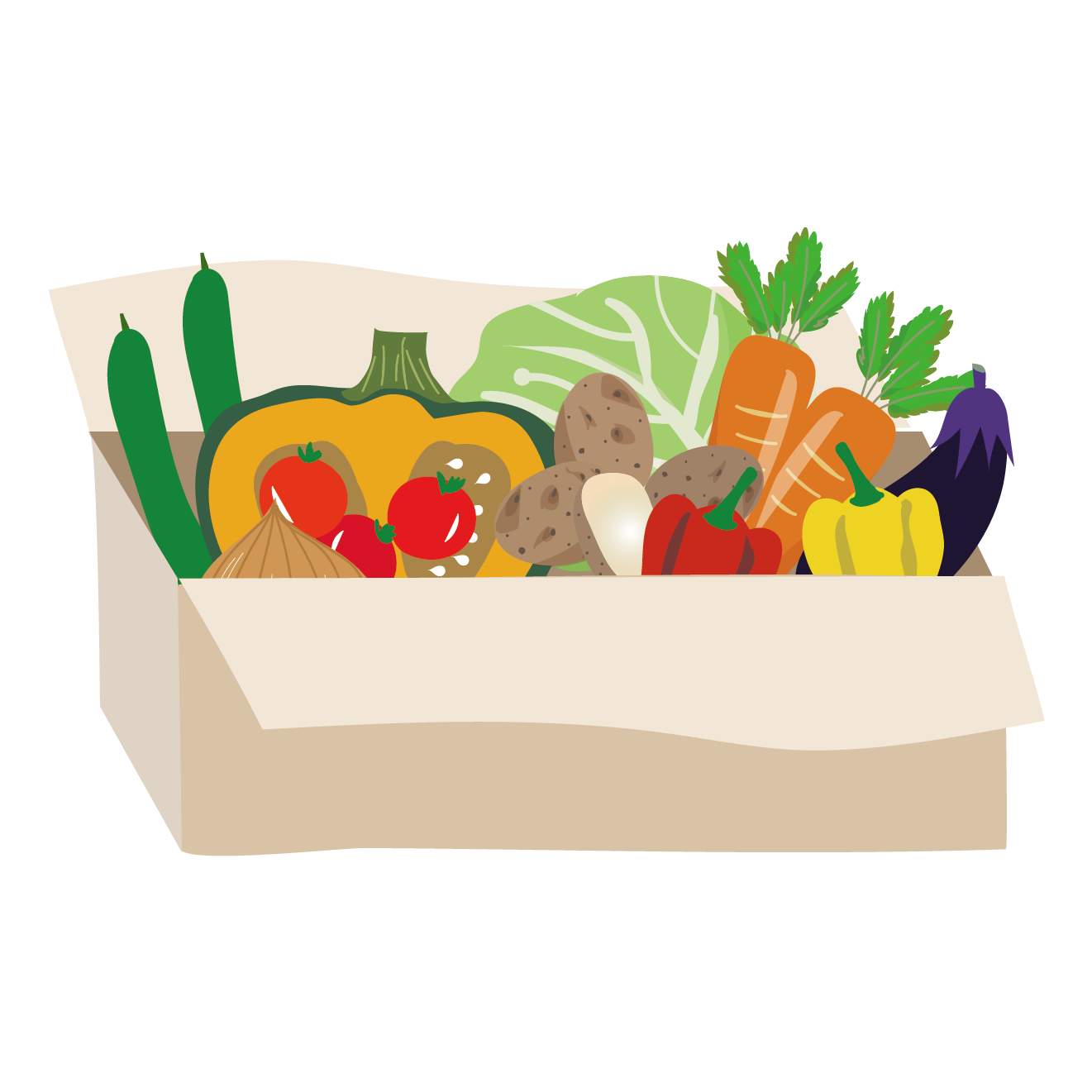 ダンボール箱に入った野菜の盛り合わせ 食材宅配のイラスト 商用フリー 無料 のイラスト素材なら イラストマンション
