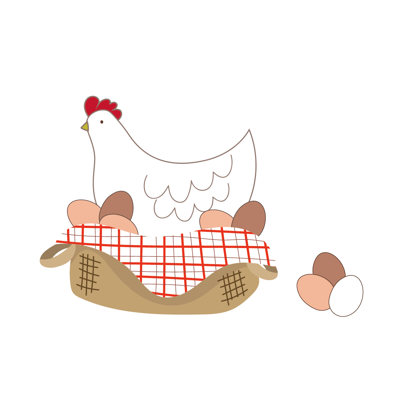 酉年 おしゃれでかわいいカゴに入った鶏と卵のイラスト 商用フリー