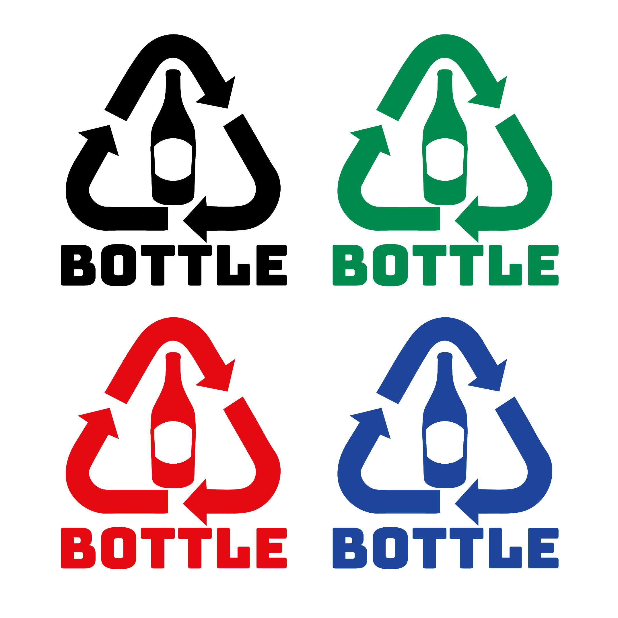 ビン ボトルのリサイクルマークのイラスト４色 ゴミの分別 商用フリー 無料 のイラスト素材なら イラストマンション