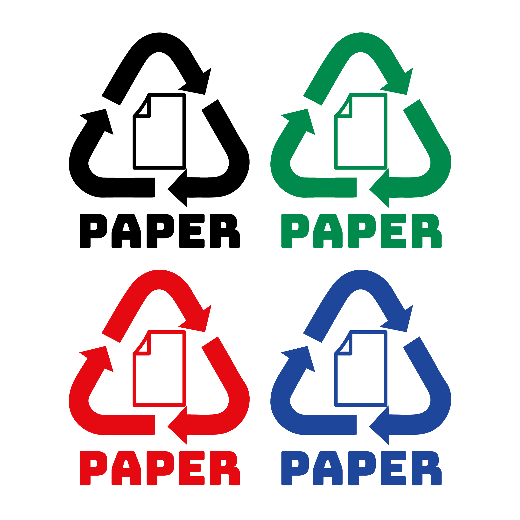 紙 古紙 のリサイクルマーク イラスト４色 ゴミの分別 商用