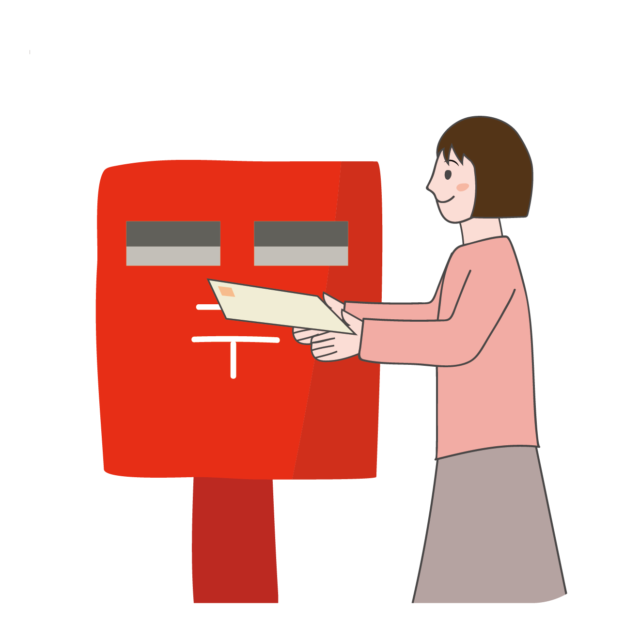 郵便ポストで手紙を出す女性のイラスト 商用フリー 無料 のイラスト