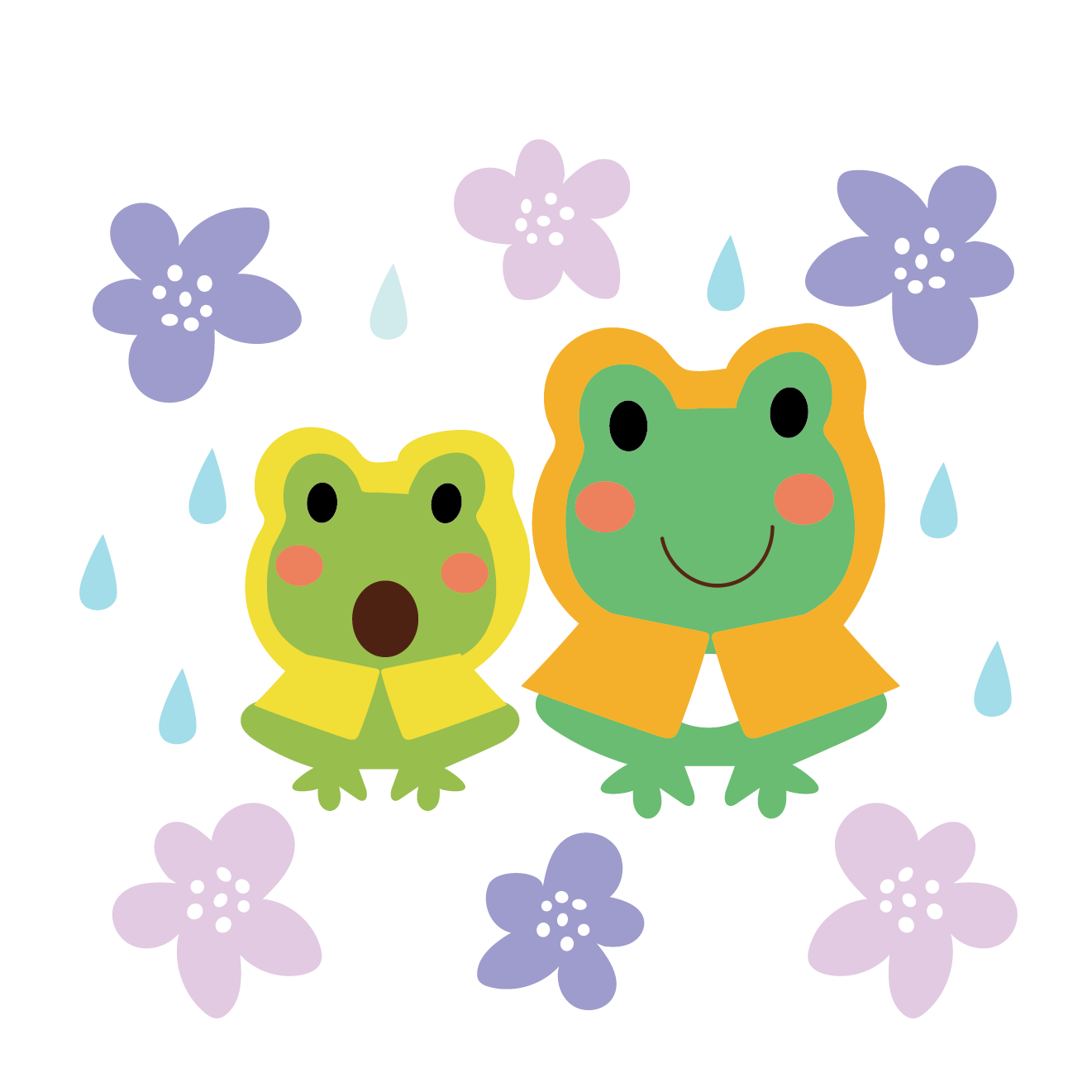レインコートを着た カエル 蛙 の親子のイラスト 梅雨 商用