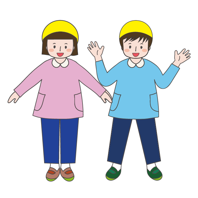 スモック 園服 と帽子姿の 幼稚園児子供 男の子 女の子 イラスト
