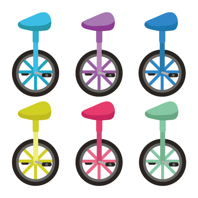 かわいい 一輪車のまとめイラスト 6色展開 商用フリー 無料 のイラスト素材なら イラストマンション