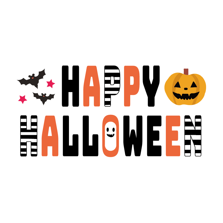 ハロウィン Halloween文字ロゴ コウモリ イラストかわいい無料フリー