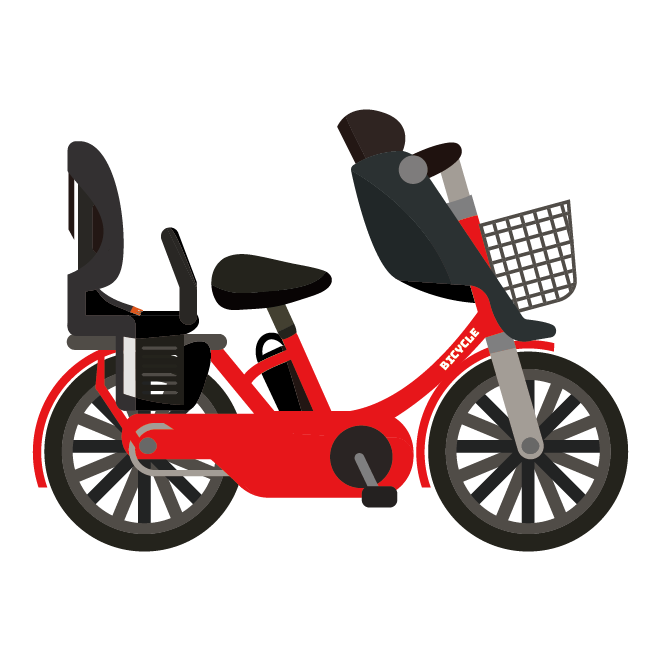 オシャレな電動自転車 赤 チャイルドシート 前後 のイラスト 商用フリー 無料 のイラスト素材なら イラストマンション