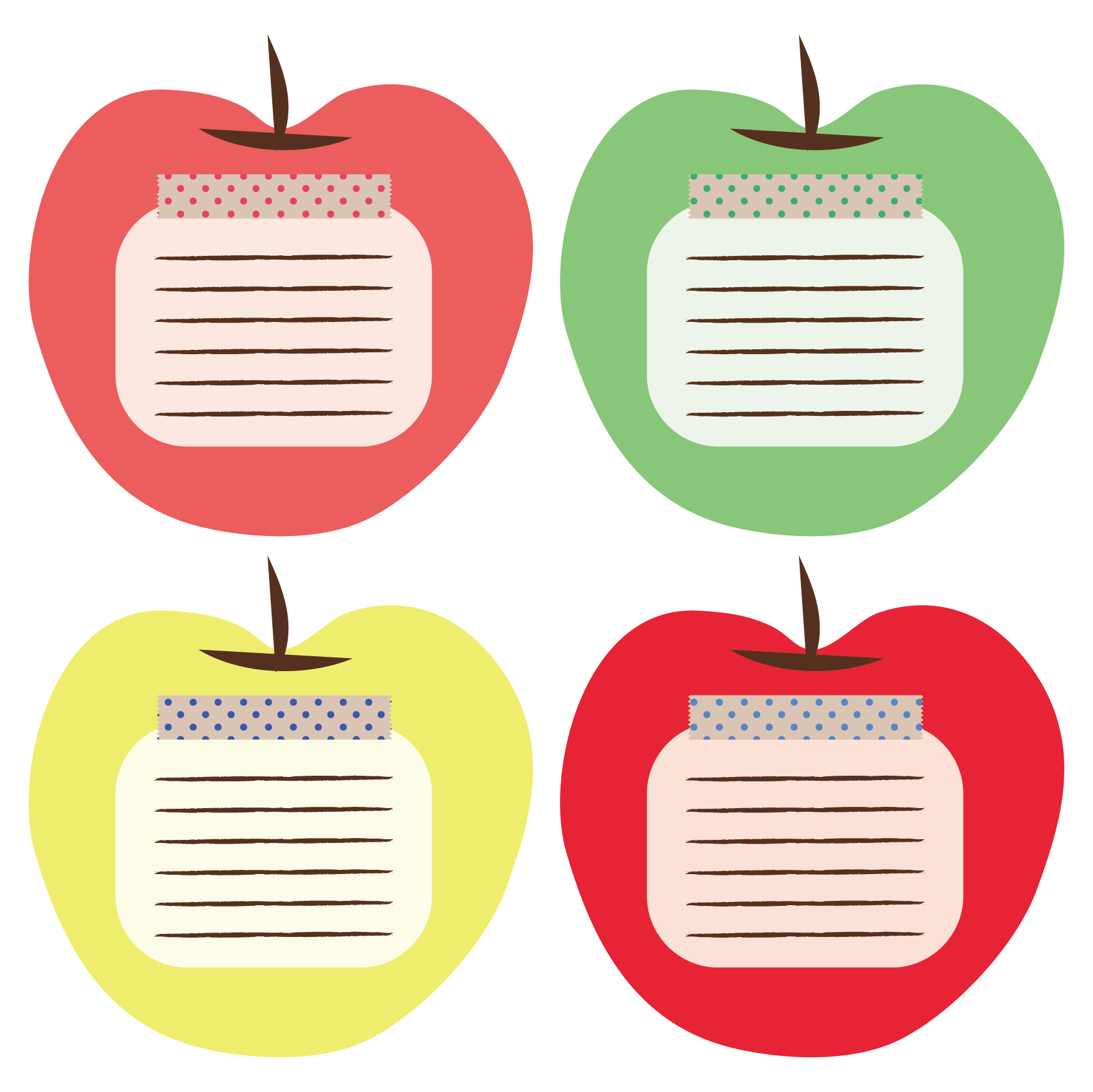 かわいい りんごのメッセージ フレーム メモ ４色 イラスト 商用フリー 無料 のイラスト素材なら イラストマンション