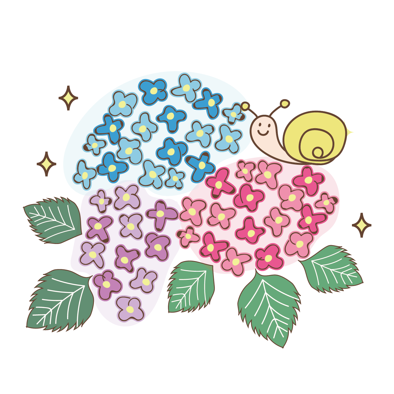 梅雨 紫陽花 アジサイ とカタツムリのイラスト 商用フリー 無料