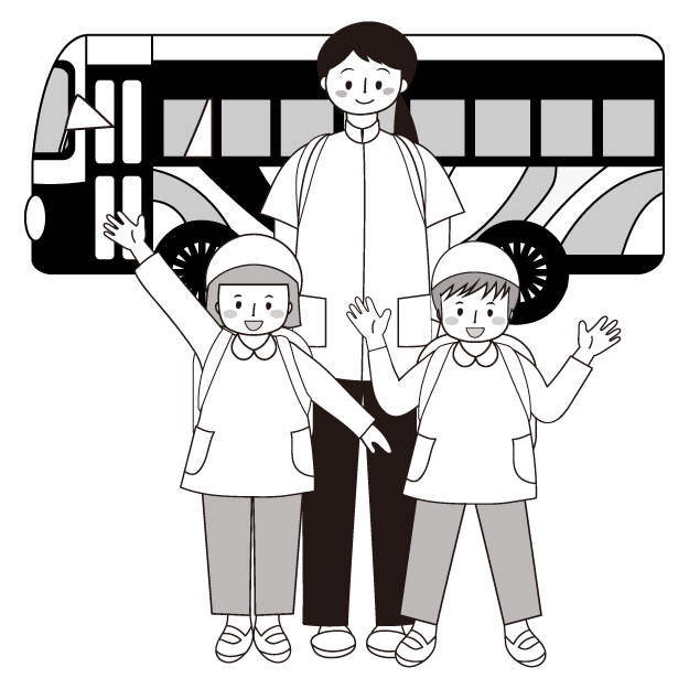 かわいい 遠足 バス と子供と先生 無料 白黒 モノクロ イラスト 商用フリー 無料 のイラスト素材なら イラストマンション