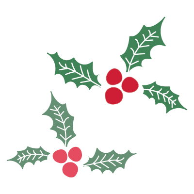 かわいい クリスマス 柊 ヒイラギ の葉と実の 無料 イラスト