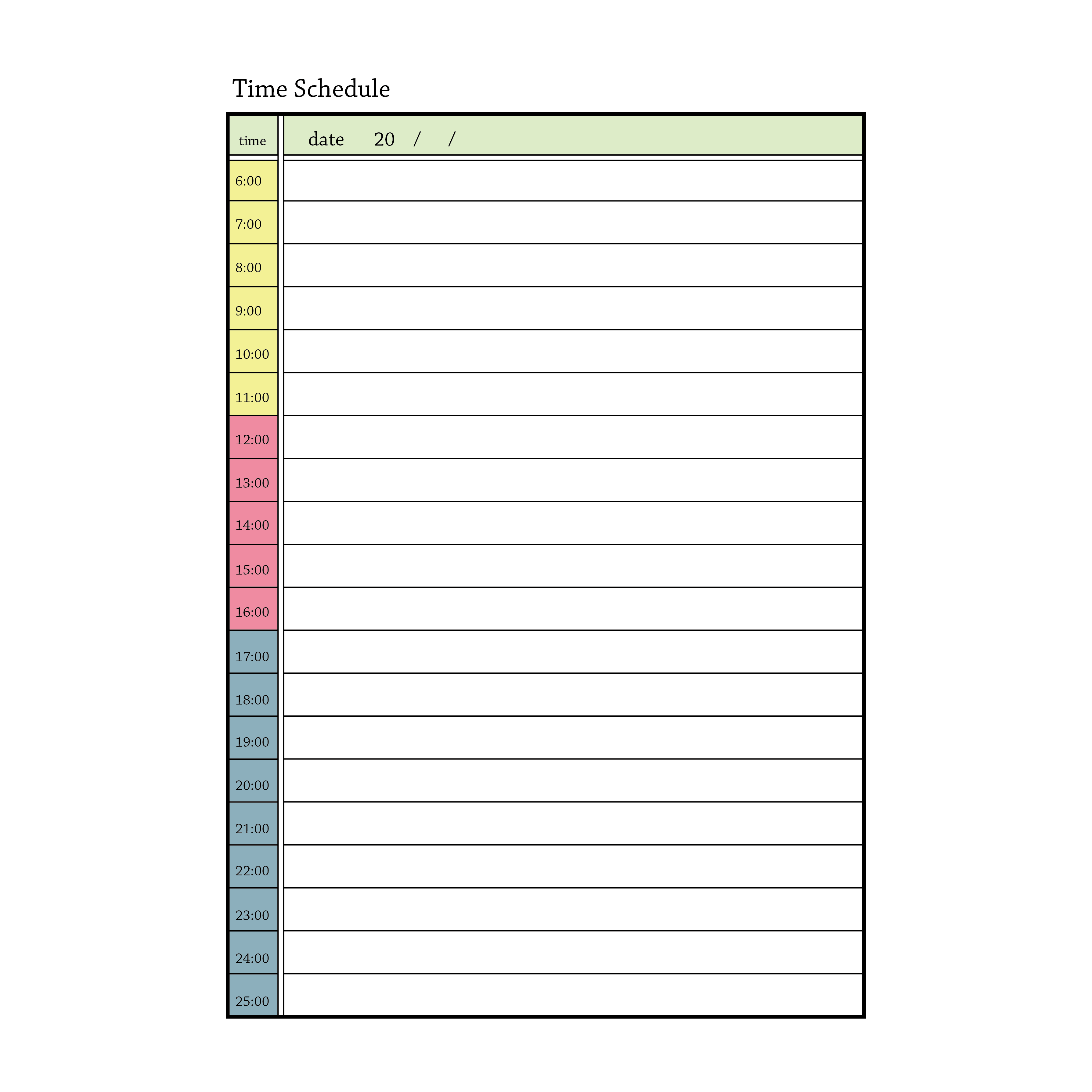 シンプルなタイムスケジュール 管理 表のテンプレートイラスト