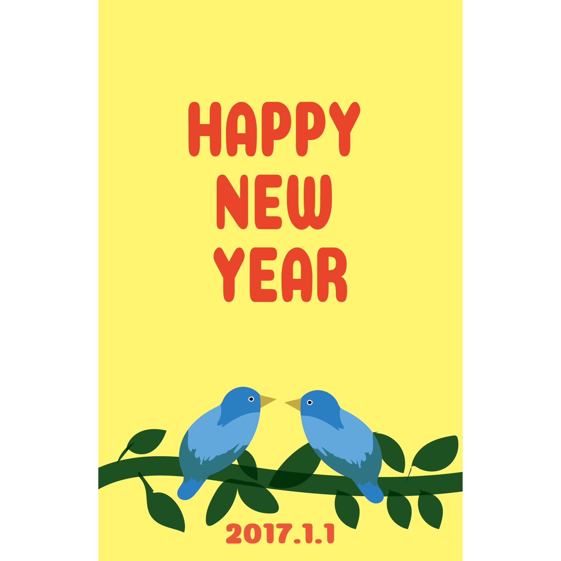 おしゃれな青い鳥 酉年 とりどし 年賀状 2017年 Happy New Year