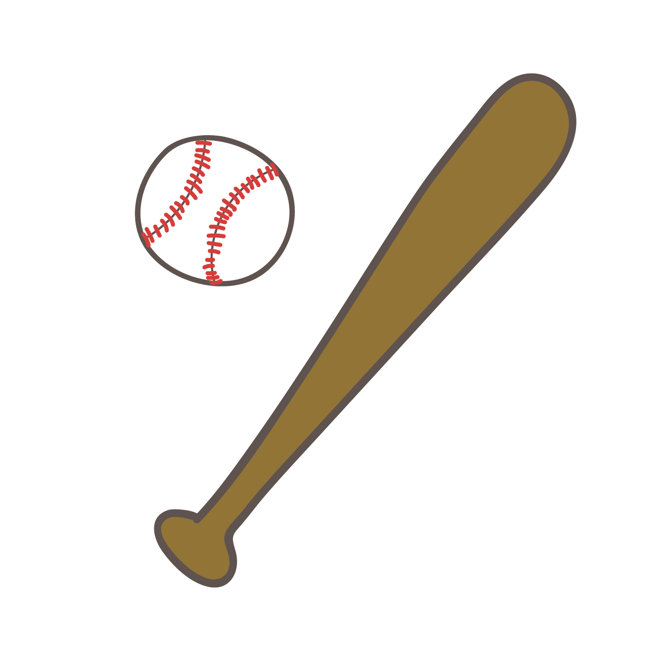 野球（ベースボール）のボール＆バットの手描き風イラスト【スポーツ】