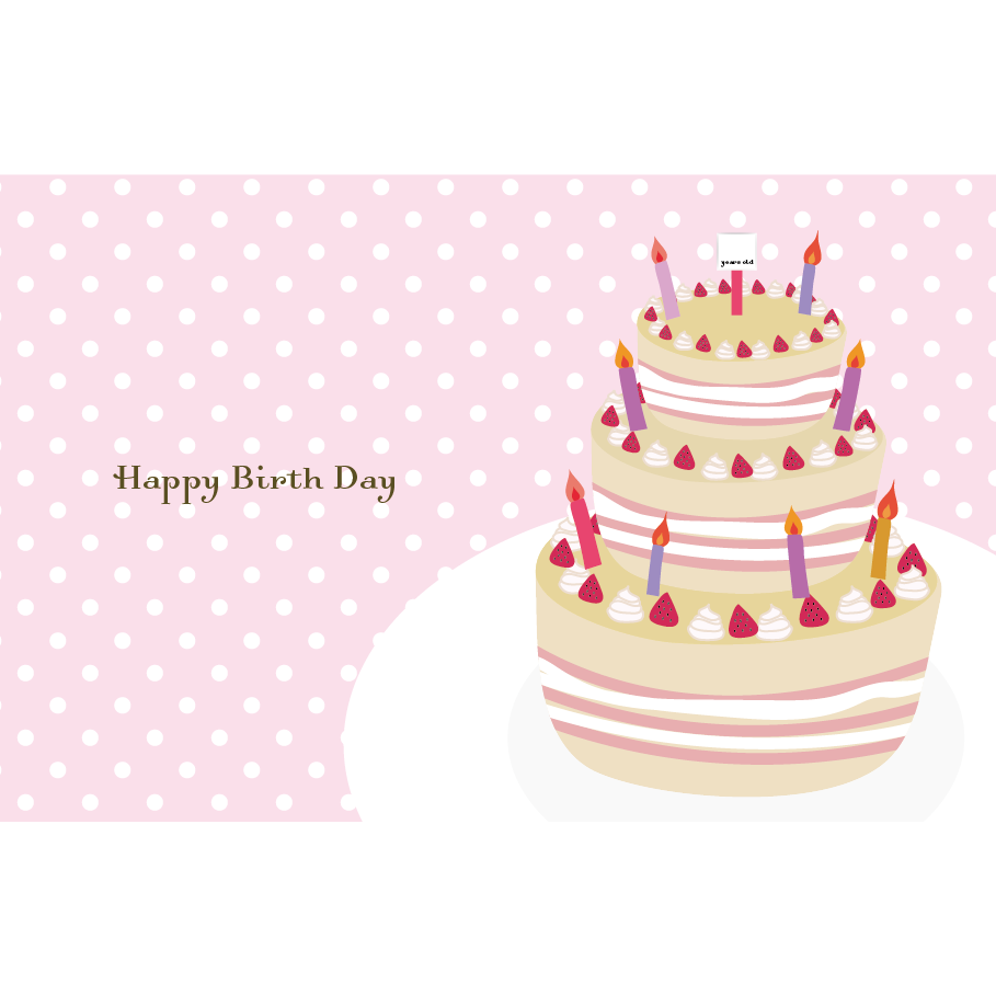 誕生日カードのテンプレート　水玉柄とケーキとお皿　無料 イラスト