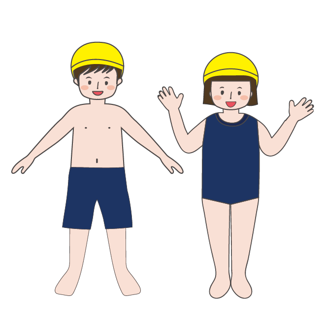 夏だ！プール！海水パンツ（スクール水着）姿の 子供 の 無料 イラスト