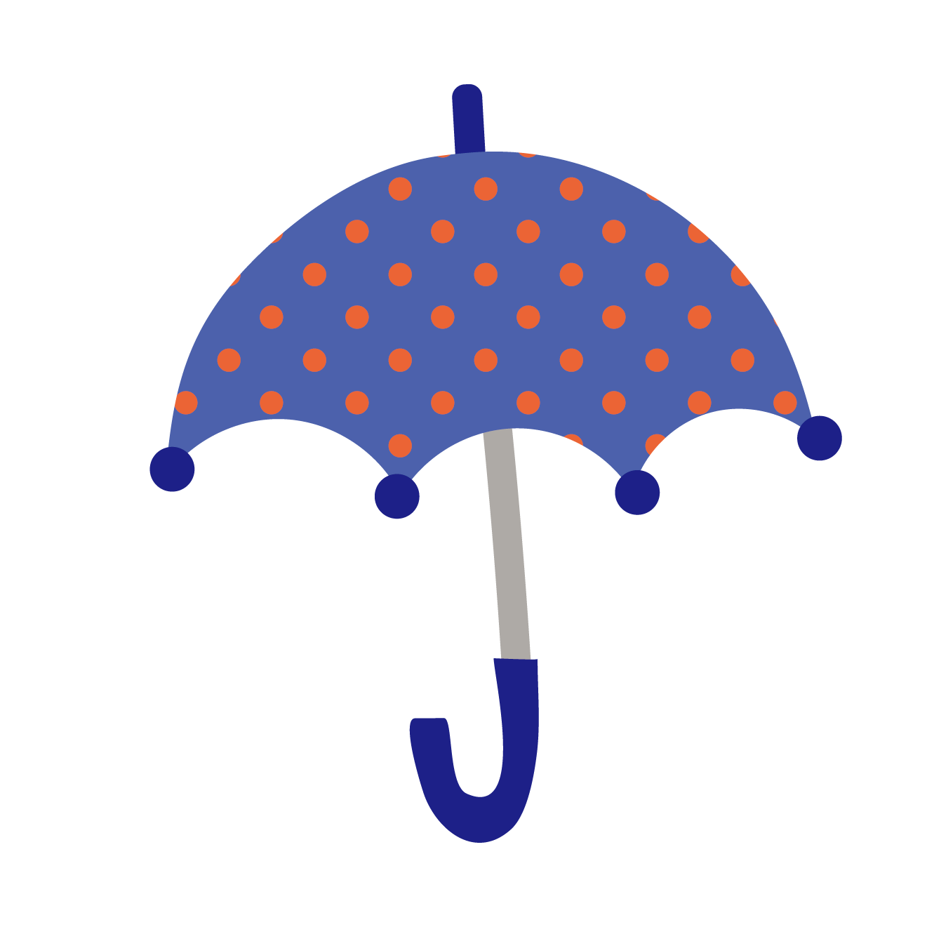 かわいい水玉（ドット）柄の青い傘の　無料　イラスト