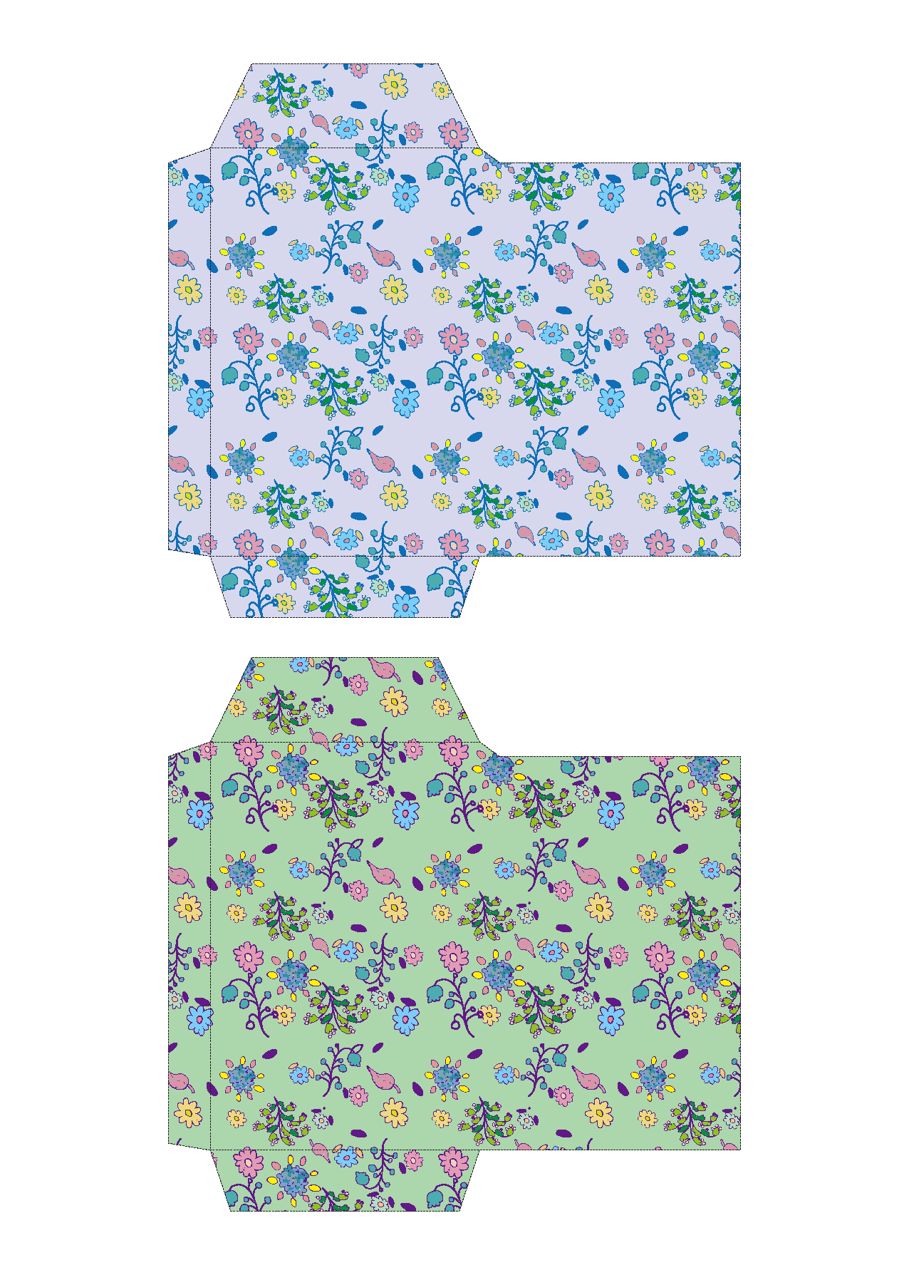 ポチ袋（お年玉袋）のテンプレート　花柄・青・緑　イラスト