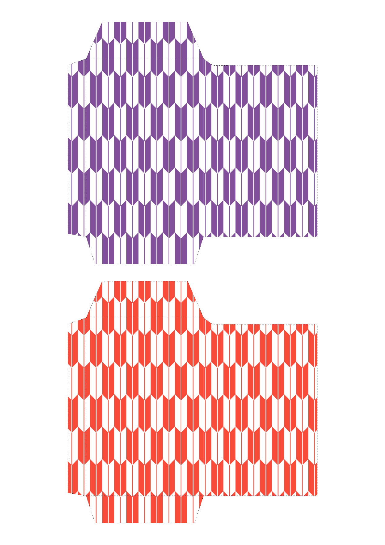 ポチ袋（お年玉袋）のテンプレート　和柄・矢絣（赤紫）イラスト