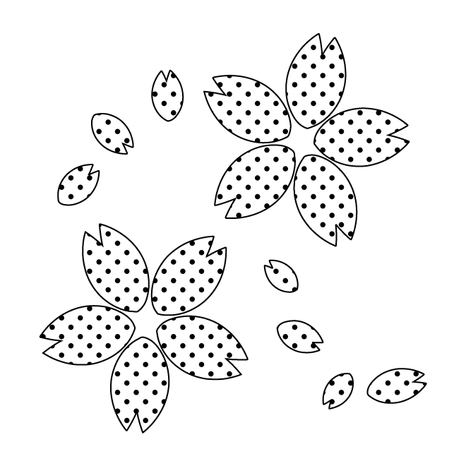 桜（さくら）の 白黒  (白ベース）水玉 イラスト