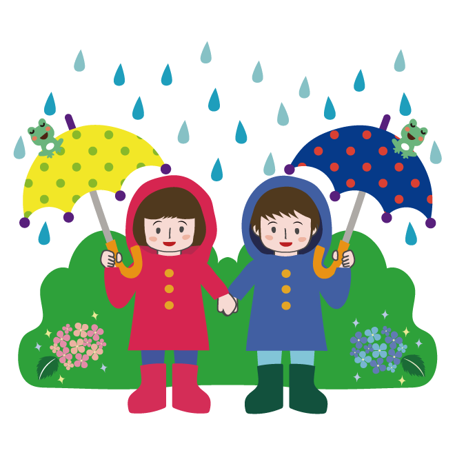 梅雨　無料 イラスト　かわいい！子供（こども・子ども）と紫陽花
