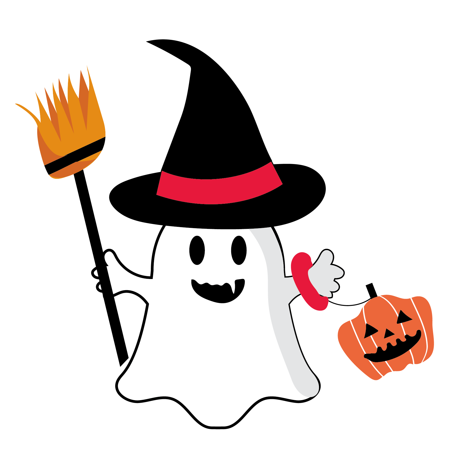 ハロウィン ほうきを持ったおばけ オバケ のイラスト 商用フリー