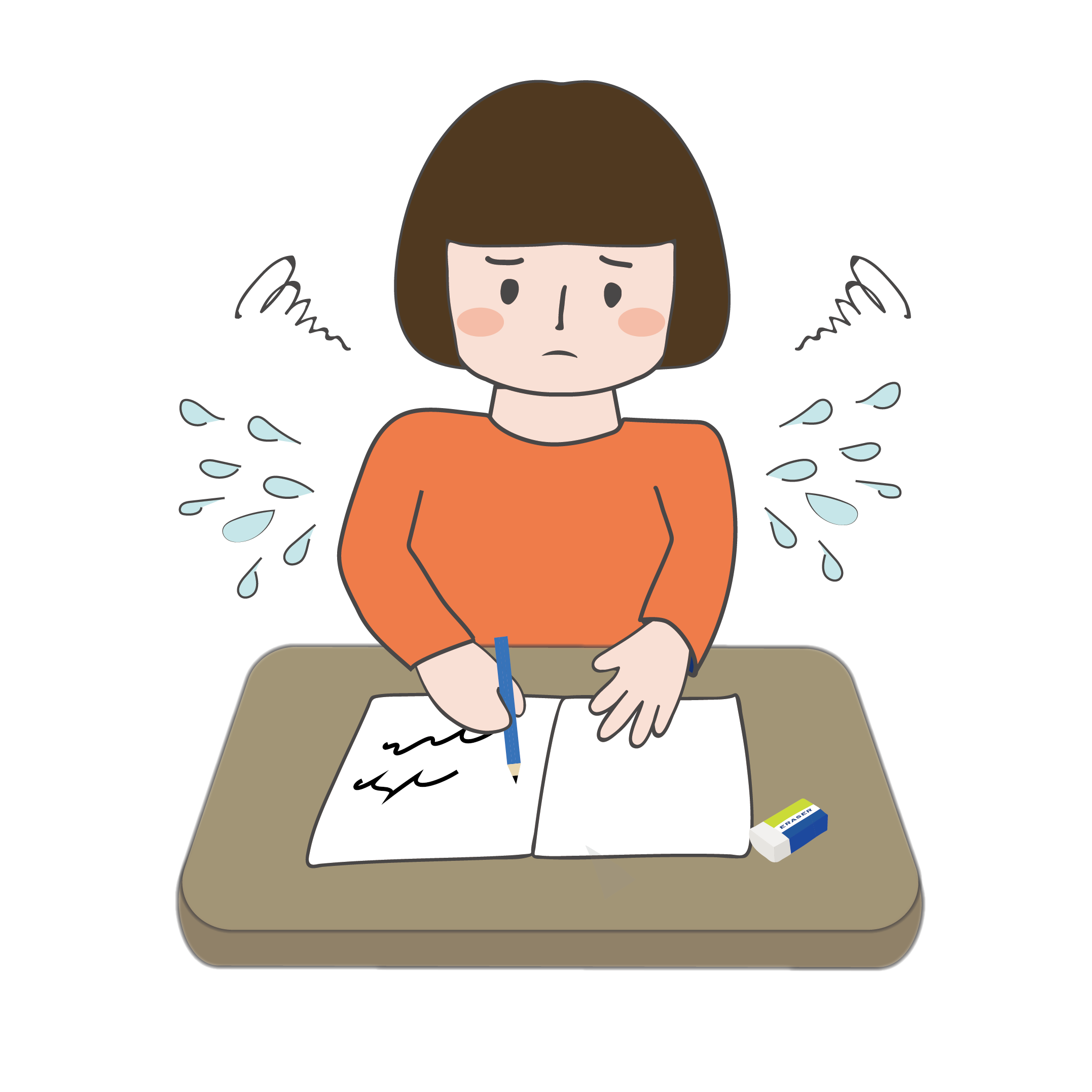 勉強 イラスト!難しい問題！手こずる少女 | 商用フリー(無料)のイラスト素材なら「イラストマンション」