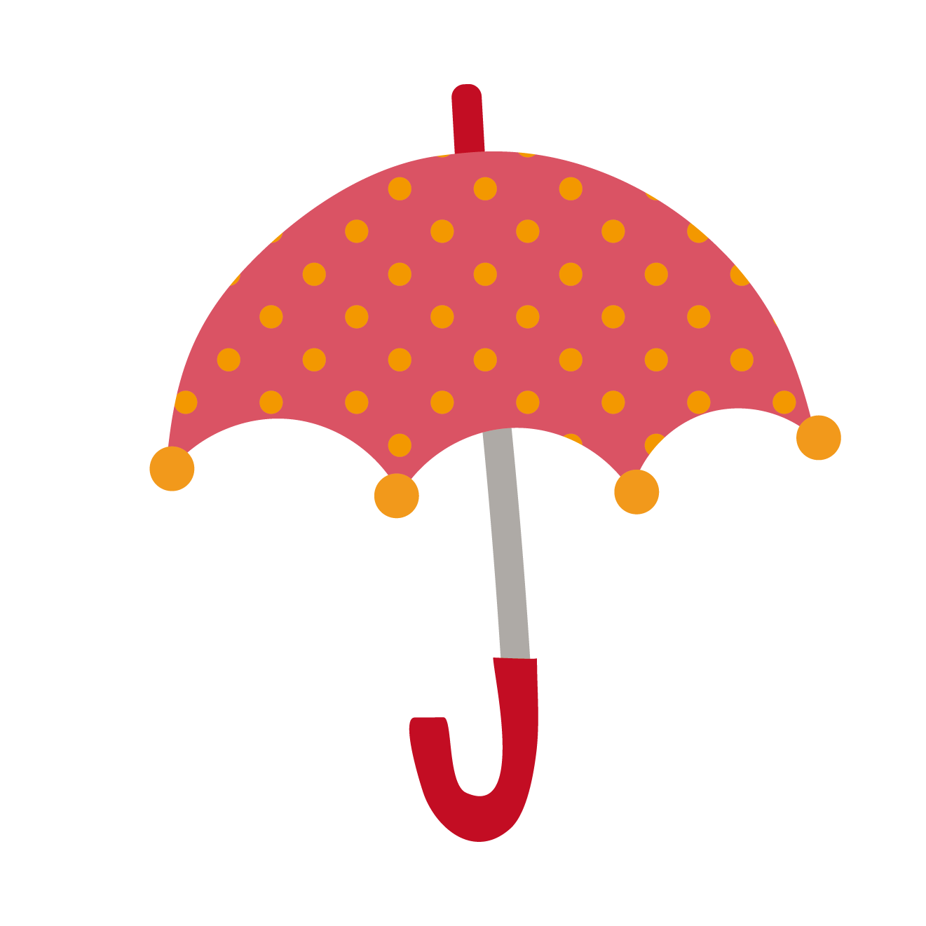 かわいい水玉（ドット）柄の赤い傘の 無料　イラスト