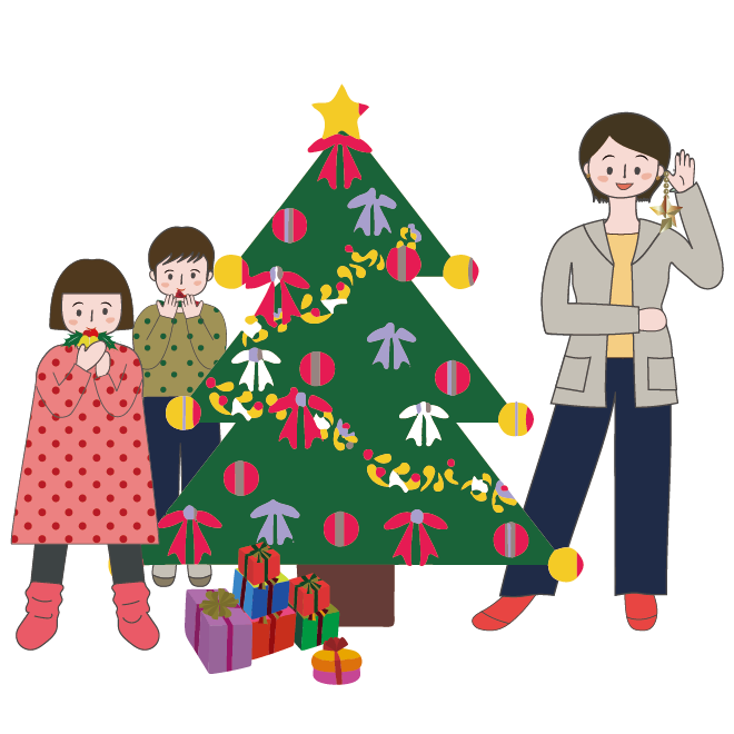 クリスマス♪　クリスマスツリーの飾り付け　無料　イラスト