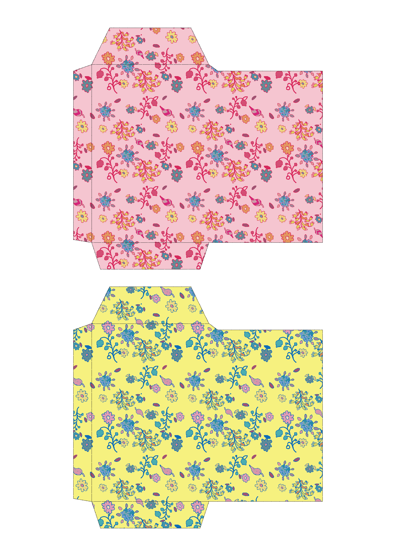 ポチ袋（お年玉袋）のテンプレート　花柄・ピンク・緑　イラスト