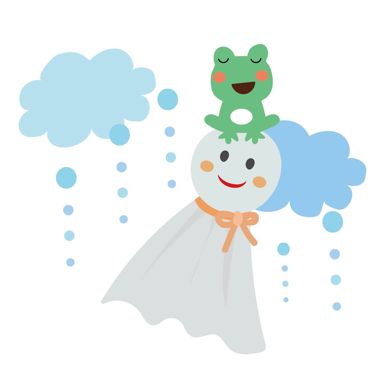 カエル（蛙）とてるてる坊主のイラスト【梅雨】