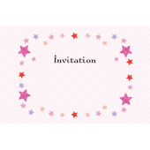 かわいい星枠＆水玉ピンクの 招待状 のテンプレート  英語　イラスト