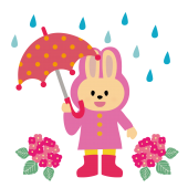 ピンクのレインコートを着たうさぎのイラスト【梅雨】