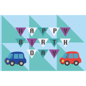 誕生日カードのテンプレート　車とガーランド　イラスト