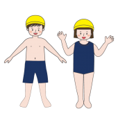 夏だ！プール！海水パンツ（スクール水着）姿の 子供 の 無料 イラスト