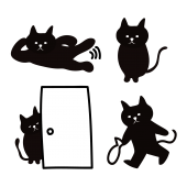 黒猫（くろねこ・ブラックキャット）の４つの日常 かわいい イラスト