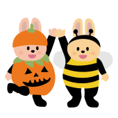 ハロウィン♪ かわいい子供 うさぎのカボチャとハチの仮装 無料 イラスト