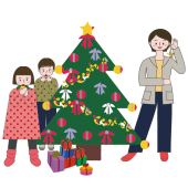 クリスマス♪　クリスマスツリーの飾り付け　無料　イラスト