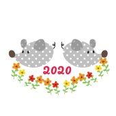 年賀状 2020年 子年（ネズミ年）かわいい ねずみ と お花 フリー イラスト