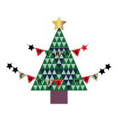 おしゃれなクリスマスツリーとガーランドの イラスト